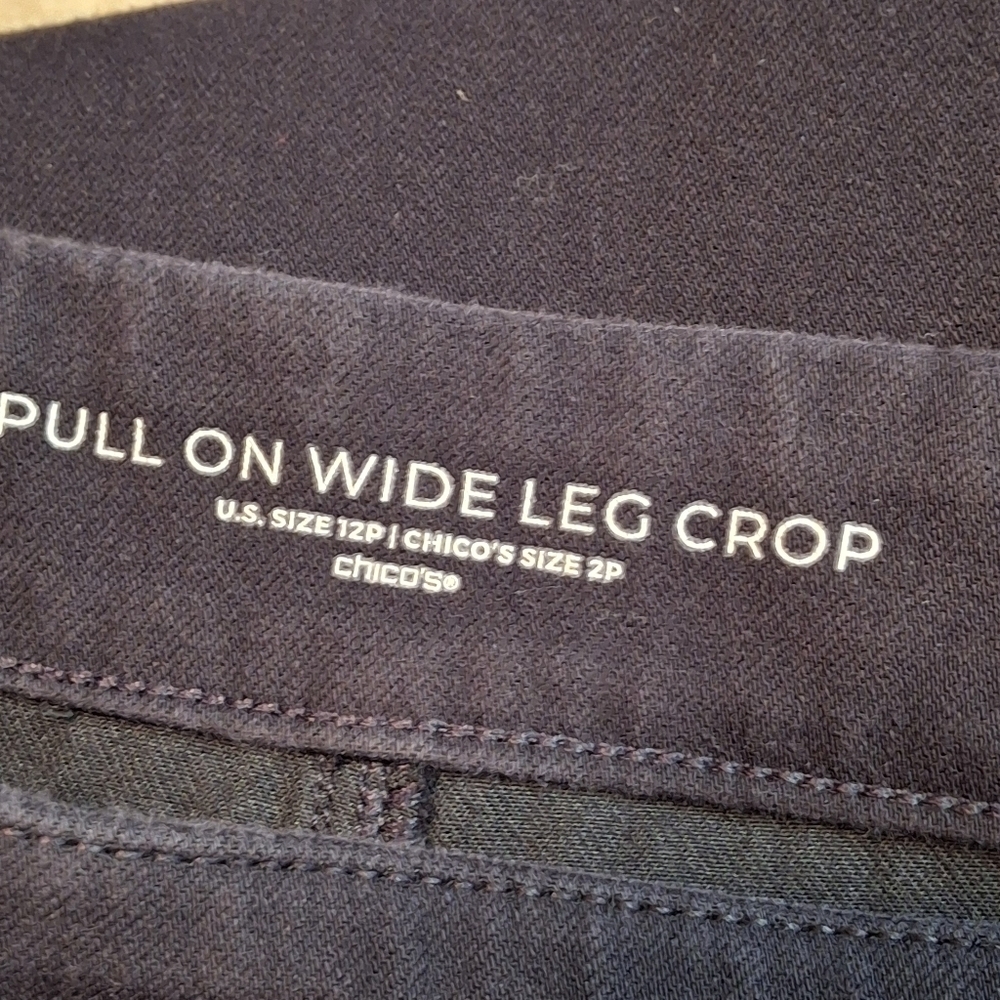 Chico's Pull-on Wide Leg Cropped Stretch Cotton Blend Black Pants Women Size 12P - Picture 2 of 16